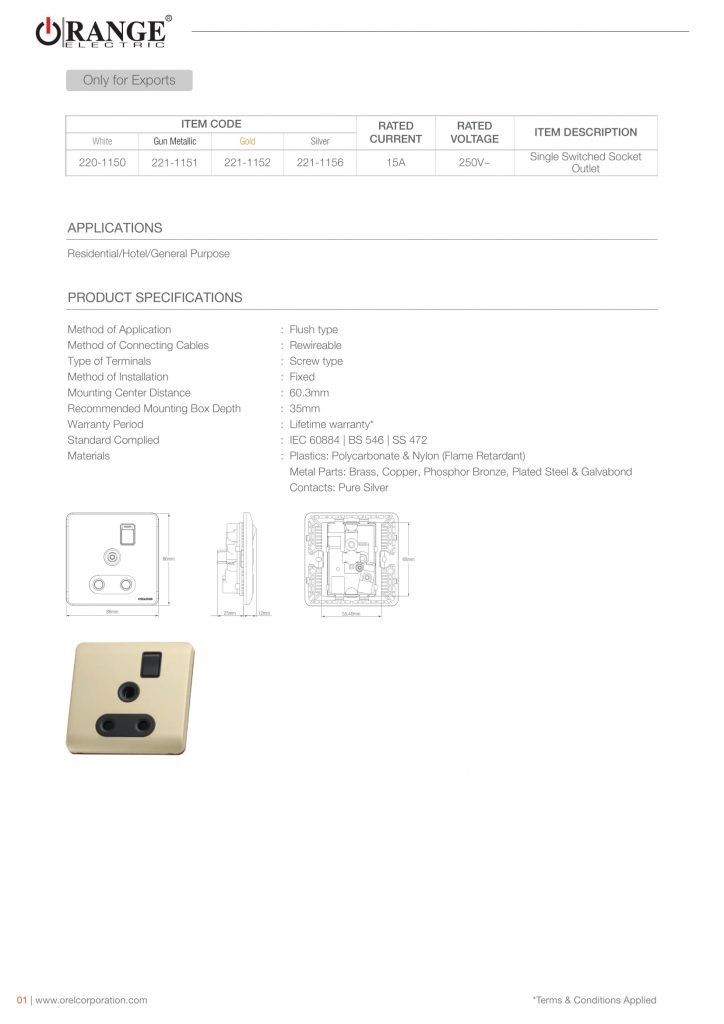 Single Switched Socket Outlet - Scintilla by Orange