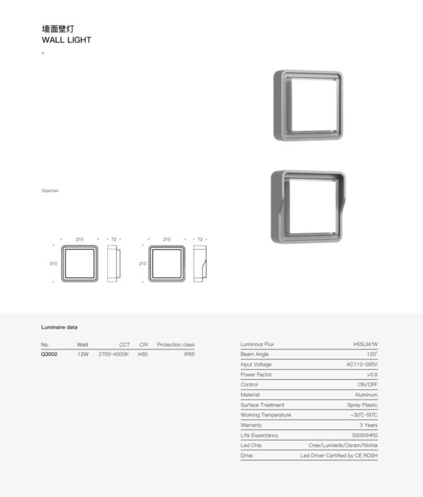 SquareLit Wall Light SPQ3002